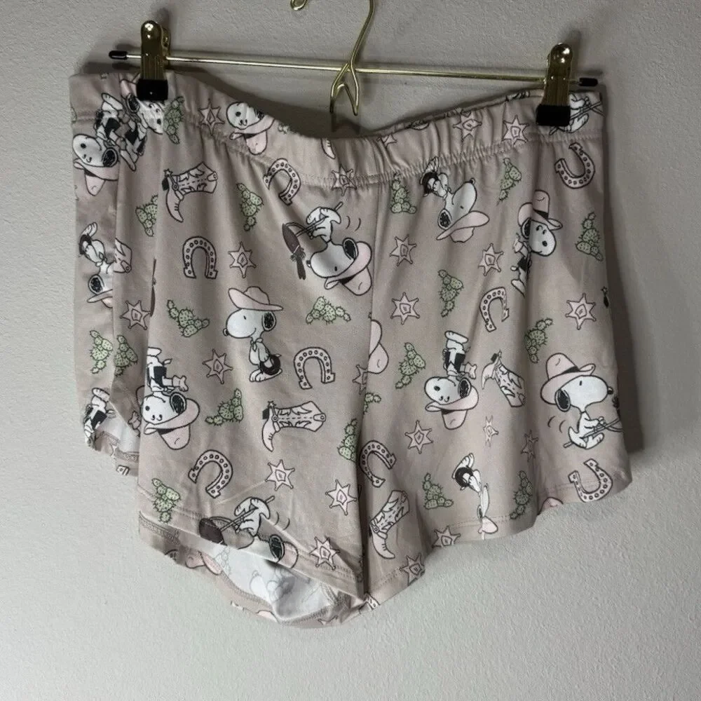 Peanuts Snoopy Gray Graphic Print Knit Sleep Shorts Pull On Teens L (12-14)